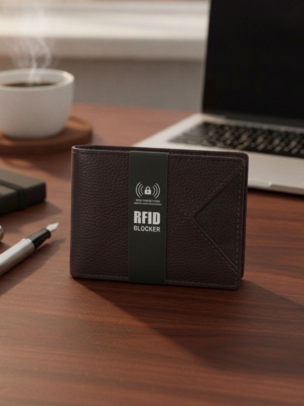 Rivet & Burr Men's Leather Wallet Bifold Wallet RFID Blocker Dark Brown NWT
